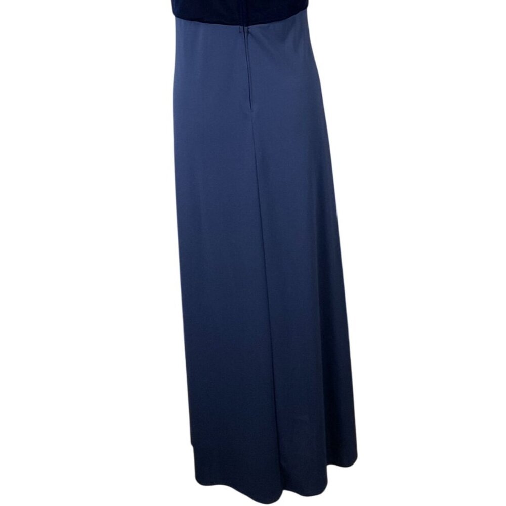Betsy & Adam By Jaslene Navy Crepe & Velvet Sleeveless Gown Ribbon Accents 18W - Picture 5 of 9